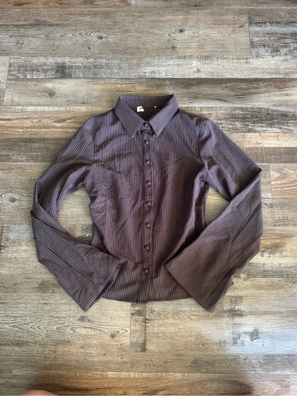 Anni Pinstripe long sleeve Shirt Brown from Princess Polly - Picture 2 of 5